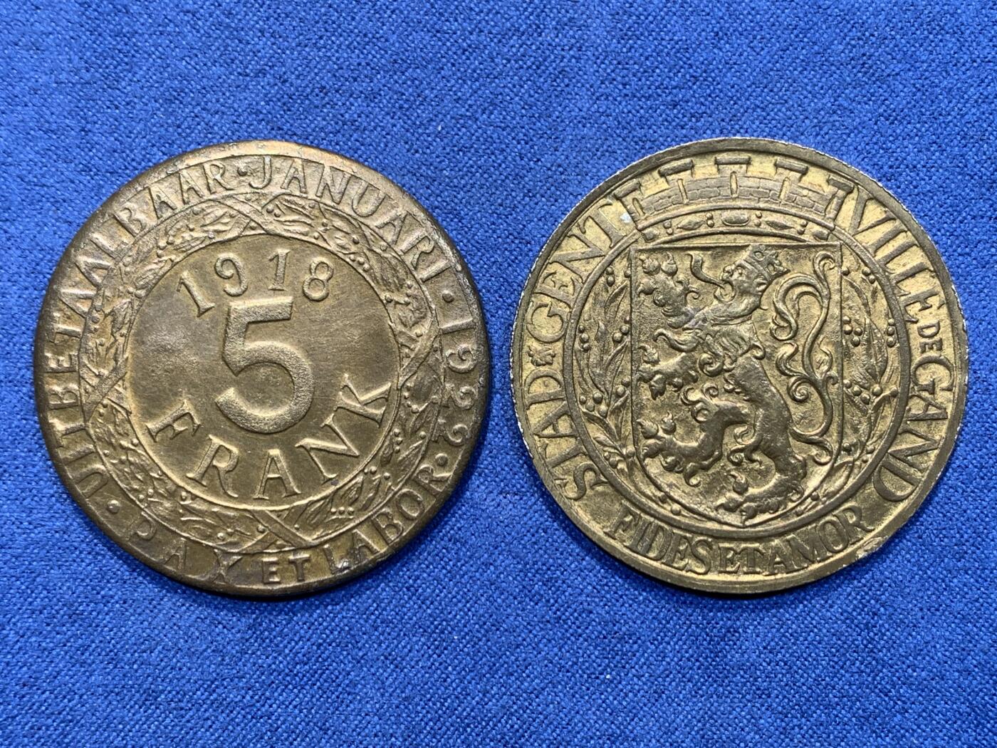 《竞宝斋》第366场 周日，周一 2场连拍 （全场包邮） 6枚一组 1917-19年比利时根特 含两个版本5法郎和粗细版50分 稀见品种