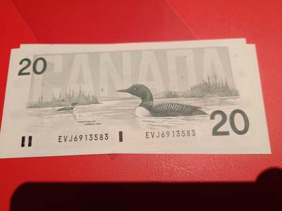 【世界钱币】精选微拍第173期暨2025年第12期  部分卖剩新品上架  1991年加拿大20元 全新绝品无47尾号583