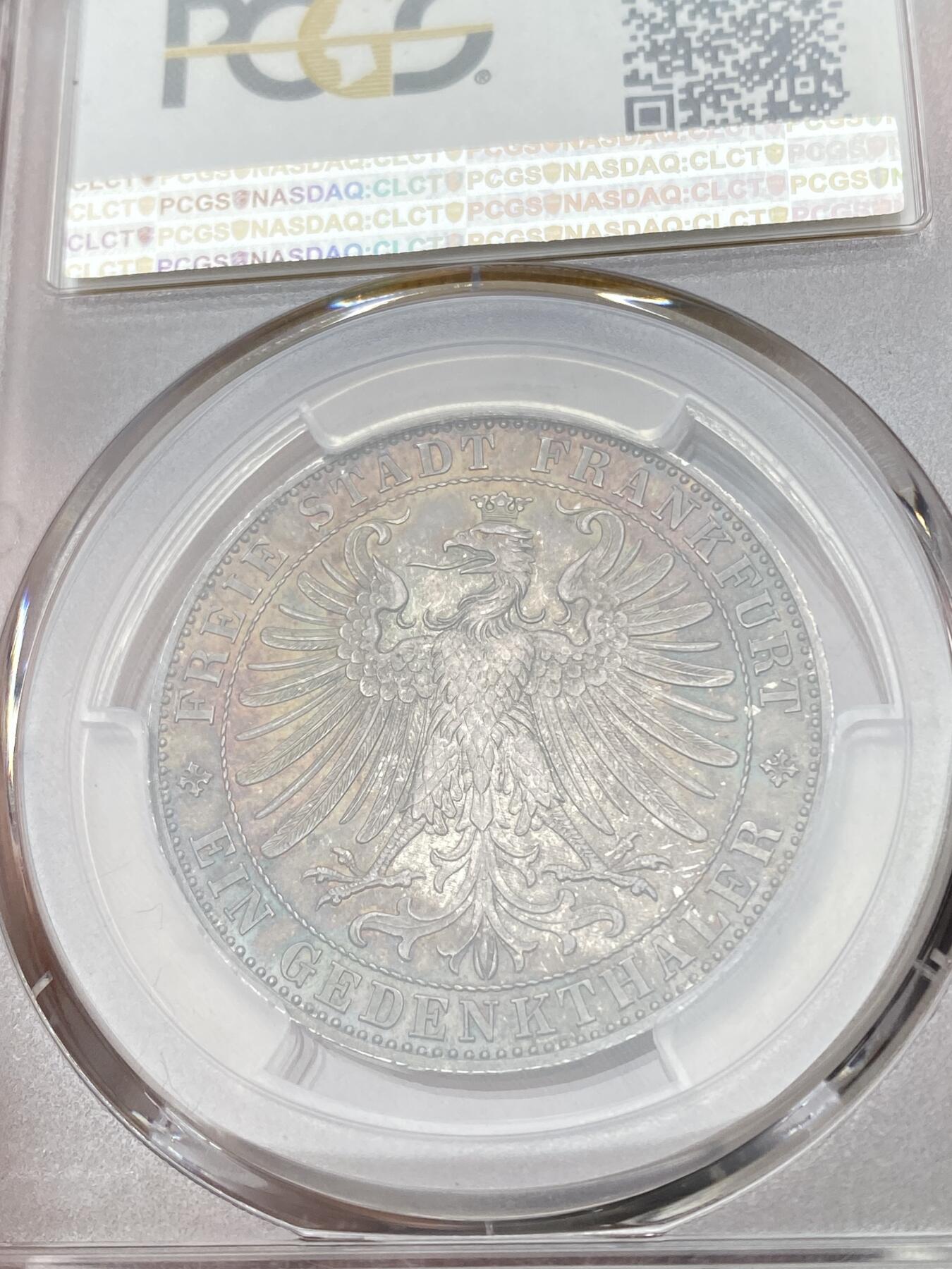 万国钱币拍卖第044期 PCGS MS66 1863年德国法兰克福王子议会泰勒 顶级五彩BU品相 肉眼无暇状态 各方面都挑不出毛病的一枚 