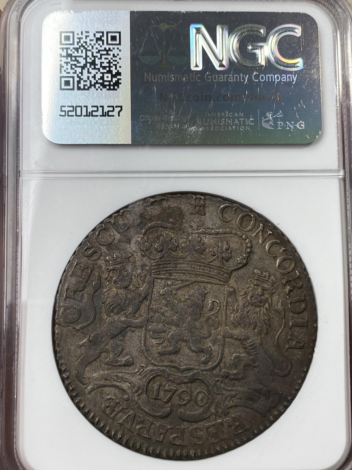 万国钱币拍卖第044期 NGC AU58 1790年尼德兰联省共和国泽兰省1杜卡特大马剑银币 较为稀少省份配上诱人的欧陆酱彩令人着迷