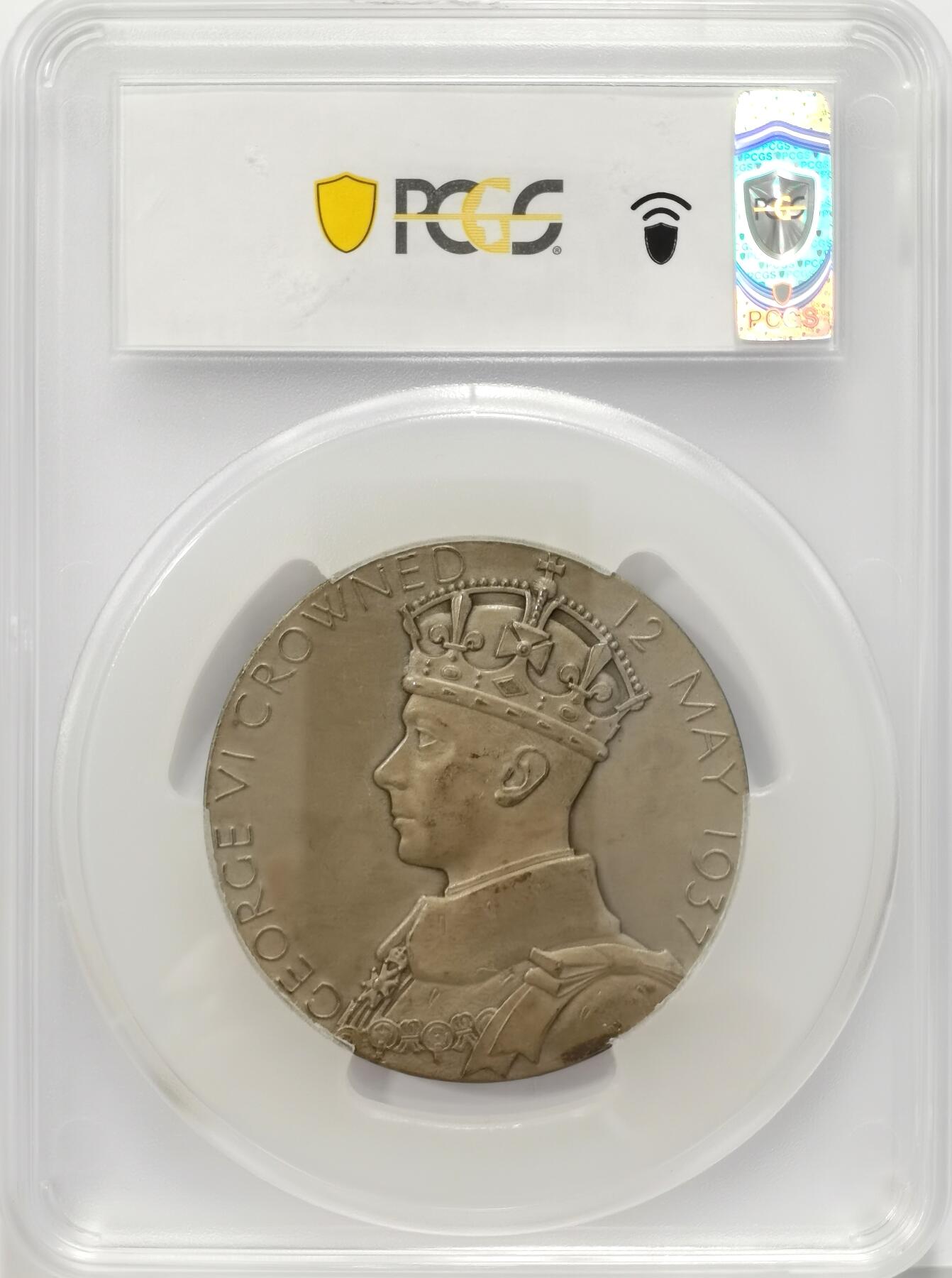 博洋堂“满目春色”三月精品专场暨第116期（全场包邮） PCGS SP63 英国1937年大英伊丽莎白和乔治6世登基大银章，56mm巨大款，不是35和40mm中小型，PP盒打盒费880，日本刚刚拍了一个61050日元同分！