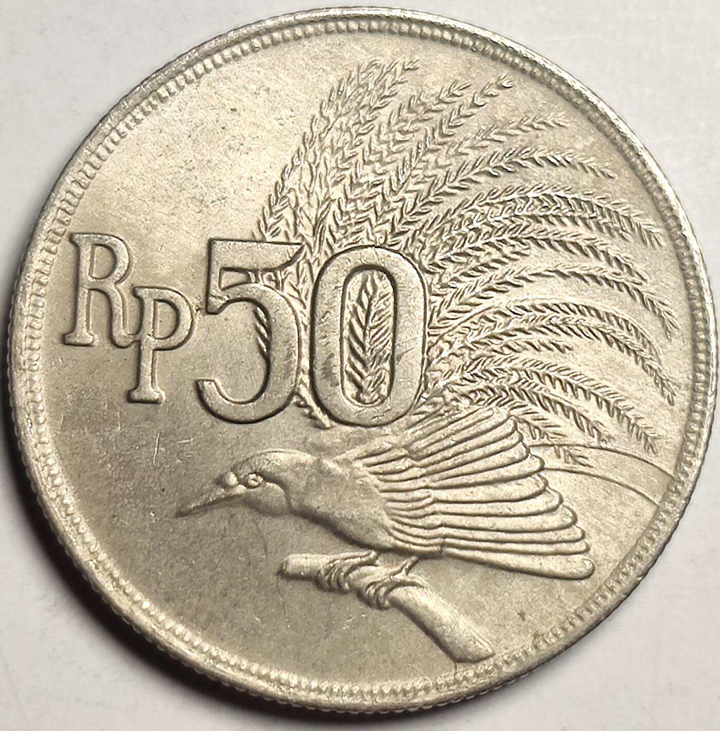 泉币菌-第14场-中外散币乐园 美品 印度尼西亚1971年50卢比铜镍币 天堂鸟 24MM 