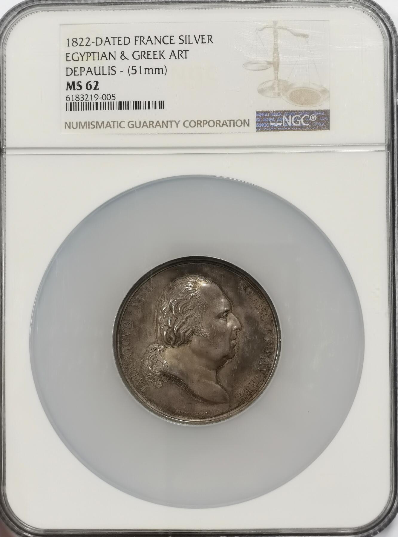 博洋堂“满目春色”三月精品专场暨第116期（全场包邮） NGC MS62 1822年法国路易十八维纳斯银章，直径51mm，经典维纳斯浮雕像，状态一流