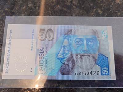 【世界钱币】精选微拍第173期暨2025年第12期  部分卖剩新品上架  2000年斯洛伐克50克朗 纪念钞全新绝品尾号426