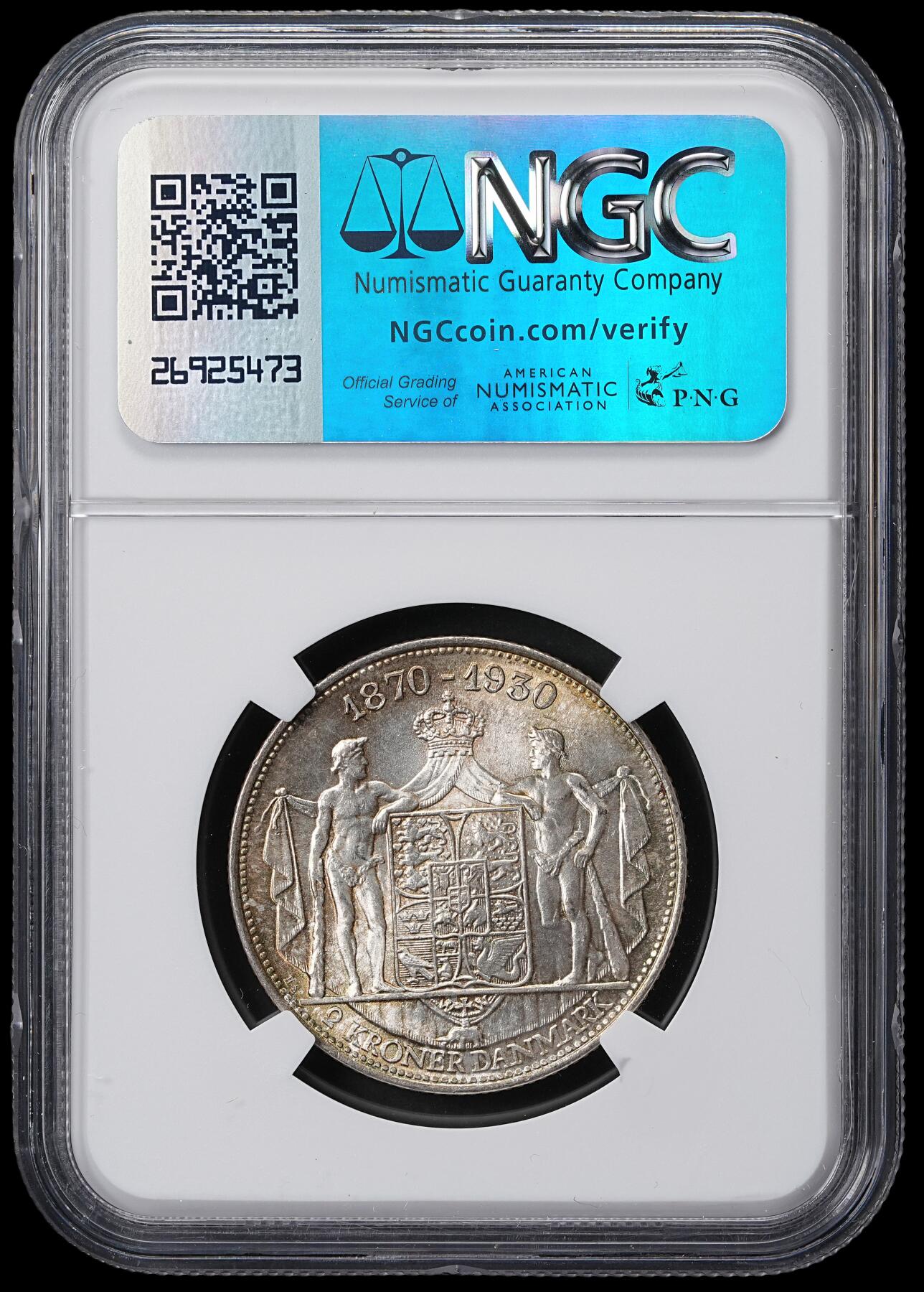 修遠堂世界钱币第六十三期 NGC MS66 1930年丹麦国王60大寿纪念2克朗银币