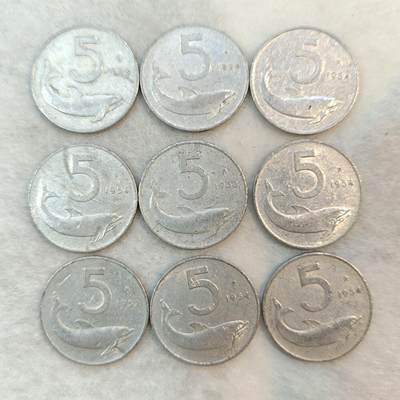 君烨收藏 0元起拍 散币场 每天一场 可留存 第21场 周日发货 - 意大利5里拉9个