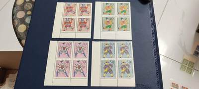🔥套票🔥德国邮票专场，都是四方联套票 - 德国邮票  四方联一套，1970年发行，西柏林提线木偶小丑四全，品相如图