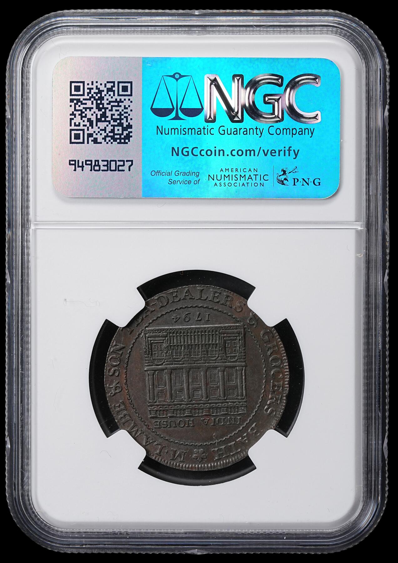 修遠堂世界钱币第六十三期 NGC MS63BN 1794年英国巴斯-M. Lambe & Son茶业公司1/2便士贸易代用币