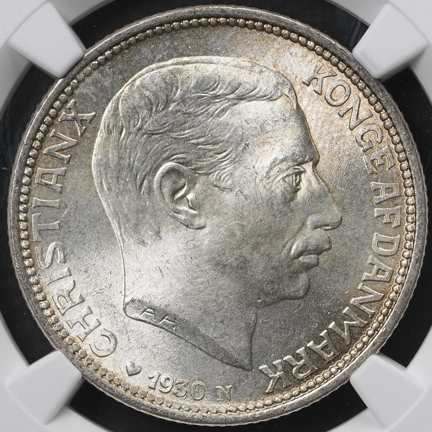 修遠堂世界钱币第六十三期 NGC MS66 1930年丹麦国王60大寿纪念2克朗银币