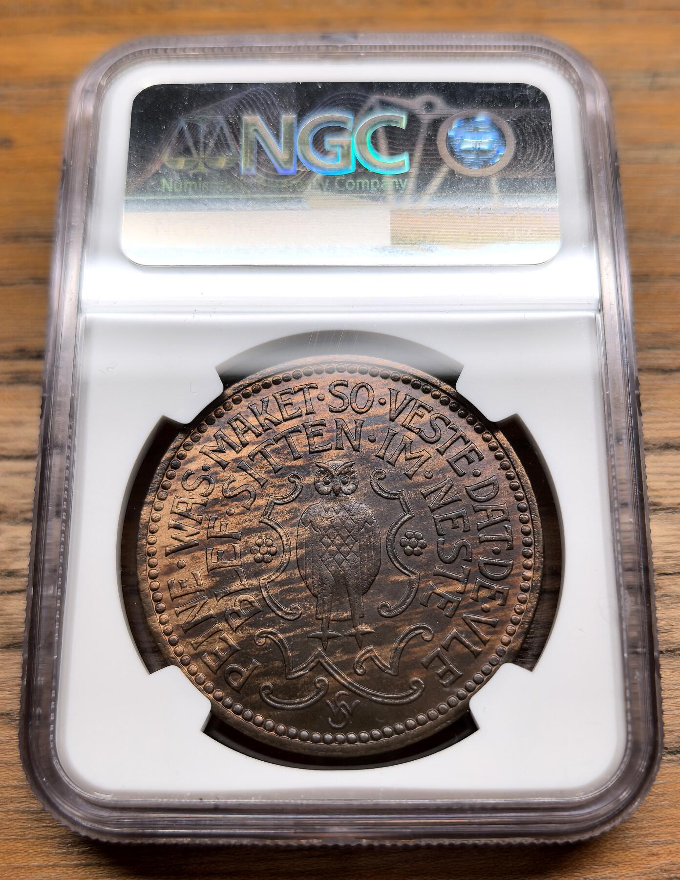 凡希社世界钱币微拍第三百期 1923德紧佩恩猫头鹰10000K大铜NGC-MS64