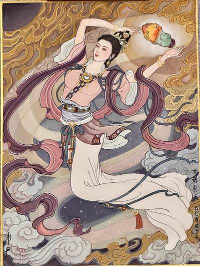 白泽拍卖卡牌手绘专场第15期（四时最好是三月，一去不回唯少年） - 2025 非严手绘画 女娲补天 尺寸：22.5cm*30cm