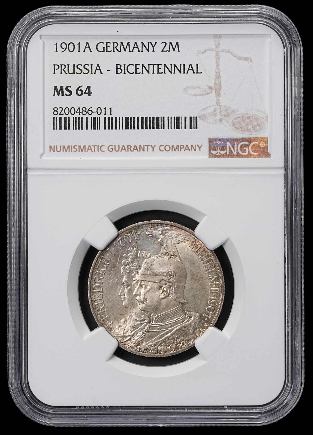 修遠堂世界钱币第六十三期 NGC MS64 1901年普鲁士建国200周年2马克银币