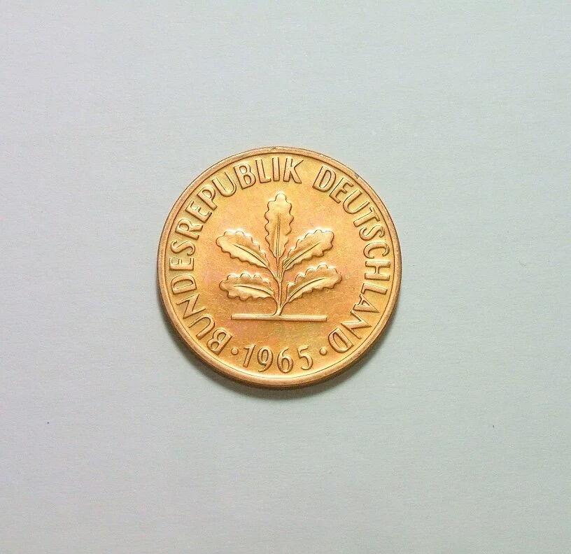 联邦德国1965年G版2芬尼 精制PROOF版 发行量仅1200枚
