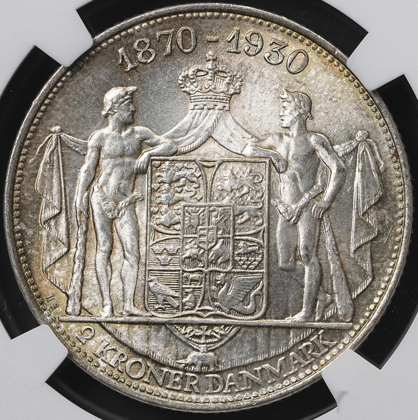 修遠堂世界钱币第六十三期 NGC MS66 1930年丹麦国王60大寿纪念2克朗银币