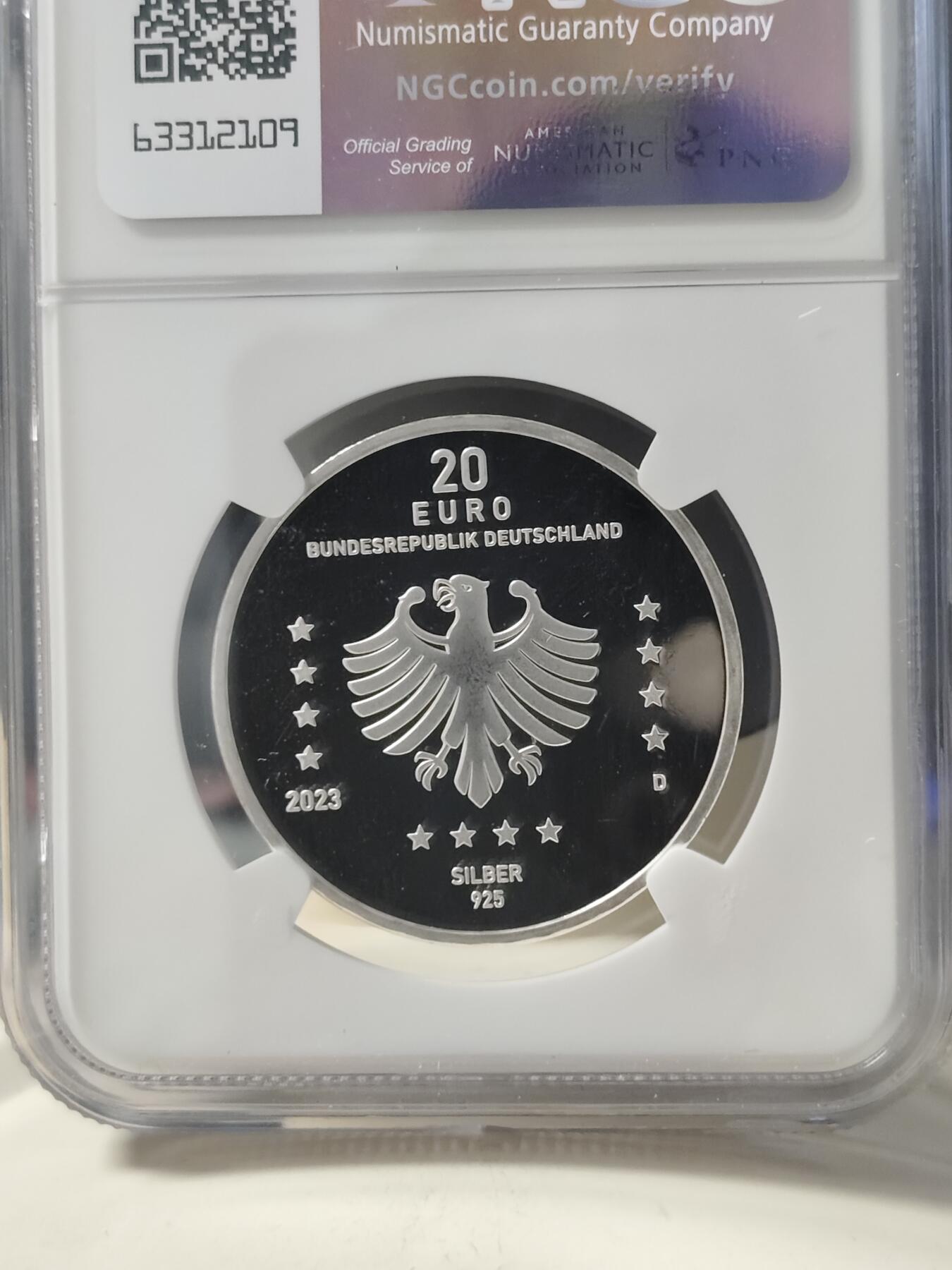 第168期拍卖【长期征集拍品】 德国2023年发行威廉希卡德发明第一台机械计器400周年纪念银币NGC-PF68带卡装，925银，18克