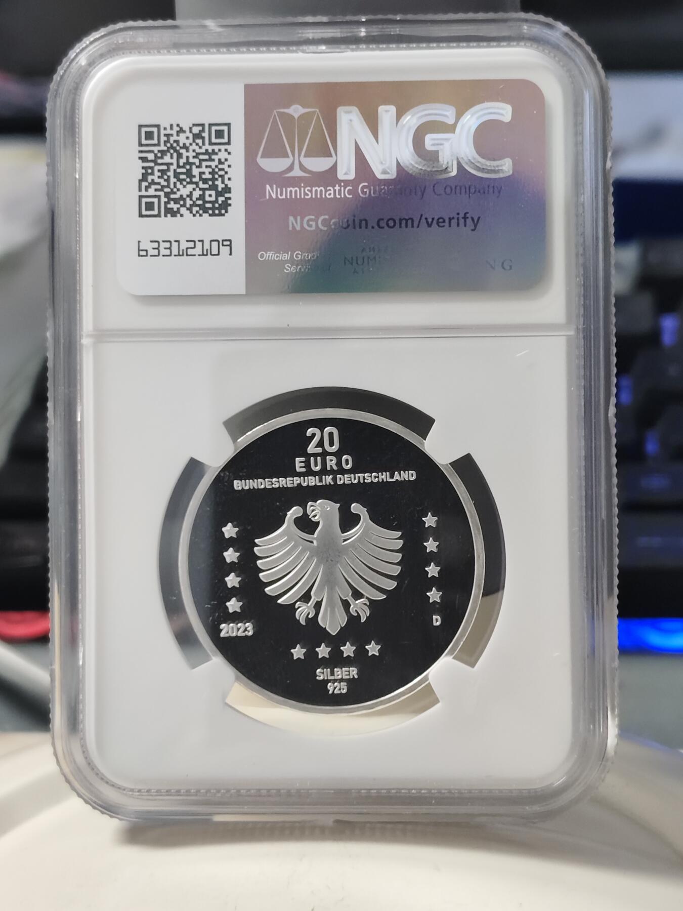 第168期拍卖【长期征集拍品】 德国2023年发行威廉希卡德发明第一台机械计器400周年纪念银币NGC-PF68带卡装，925银，18克