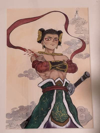 白泽拍卖卡牌手绘专场第17期中福卡展专拍（首夏犹清和，芳草亦未歇） - 2025 无名手绘画 黑神话哪吒 已装裱 尺寸：35cm*52cm