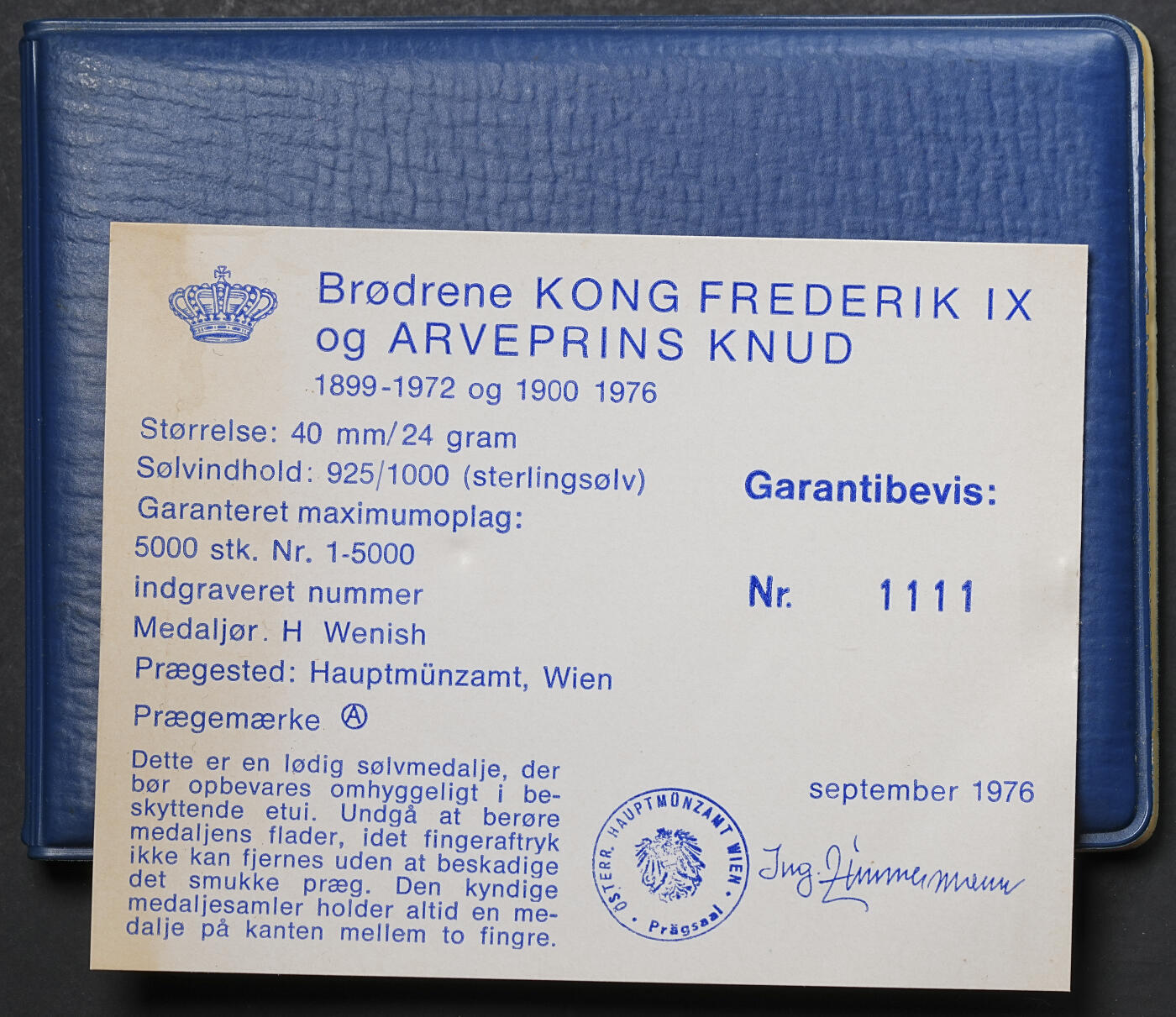 修遠堂世界钱币第六十三期 1976年丹麦银章 24g，925银 带盒证