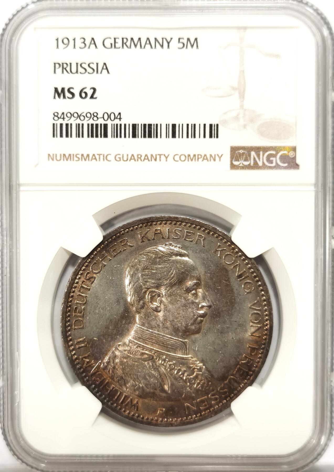 博洋堂“满目春色”三月精品专场暨第116期（全场包邮） NGC MS62 德国普鲁士1913年威廉二世军装5马克银币