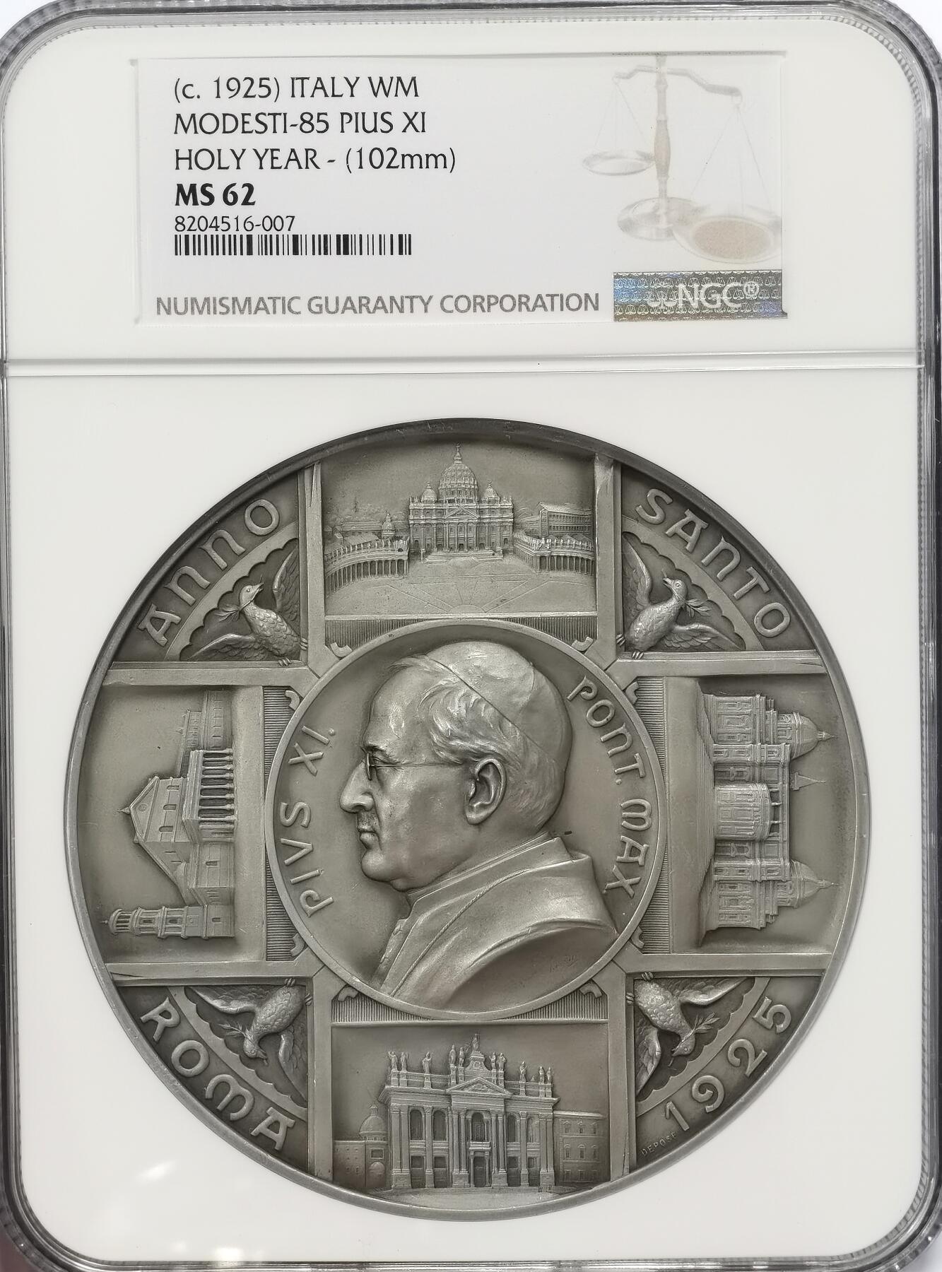 博洋堂“满目春色”三月精品专场暨第116期（全场包邮） NGC MS62 1925年意大利梵蒂冈教皇Holy Year纪念章