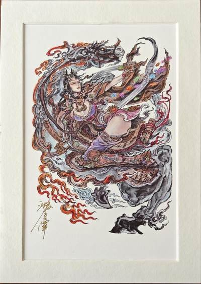白泽拍卖卡牌手绘专场第15期（四时最好是三月，一去不回唯少年） - 2024 启读文化 手绘复制画 邓婵玉 030/500 沈鑫亲签 尺寸：21CM*30CM