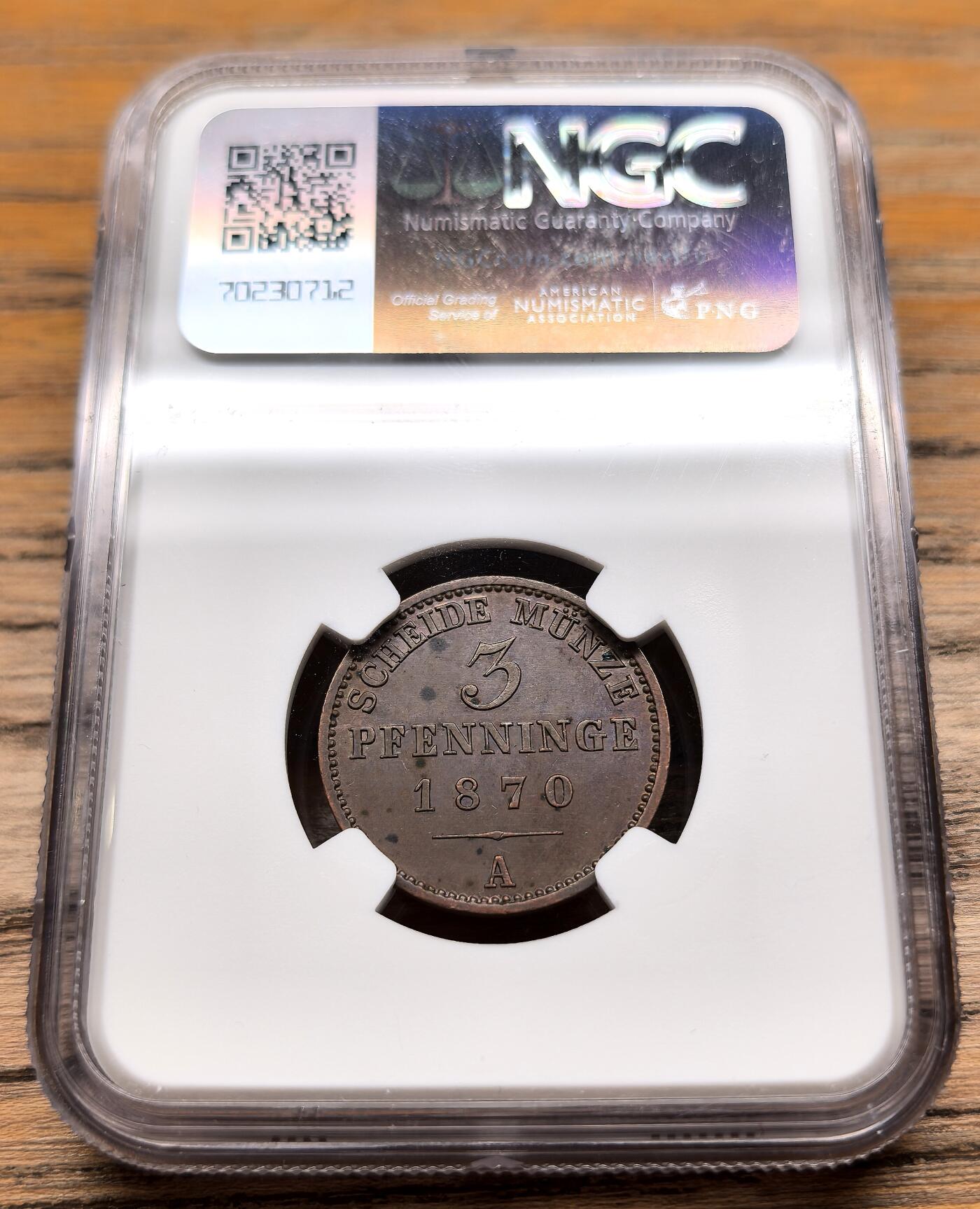 凡希社世界钱币微拍第三百期 1870A德国普鲁士3芬尼铜币NGC-MS62