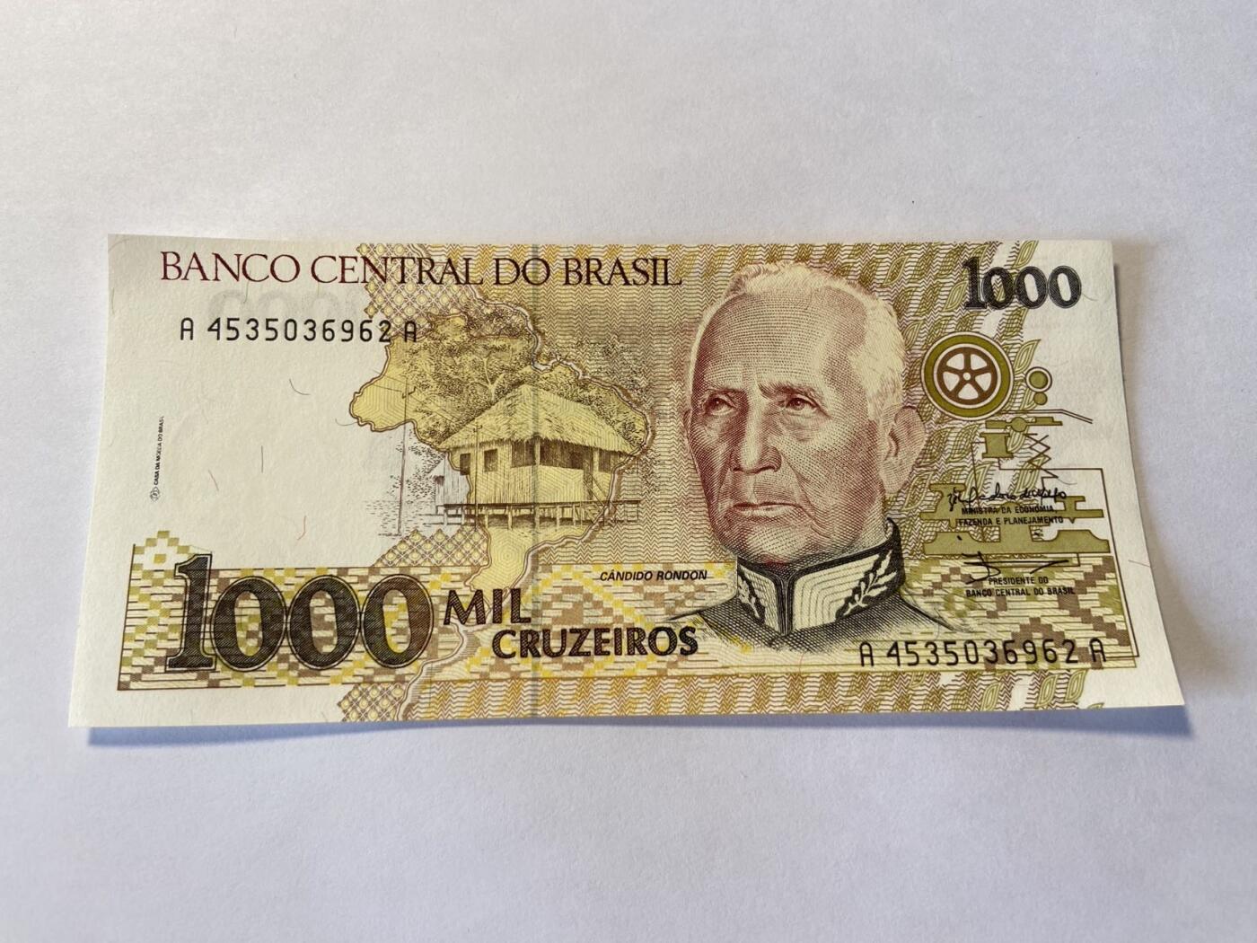 世界各国纸币专场，第四期 1990年巴西1000克鲁塞罗，全新