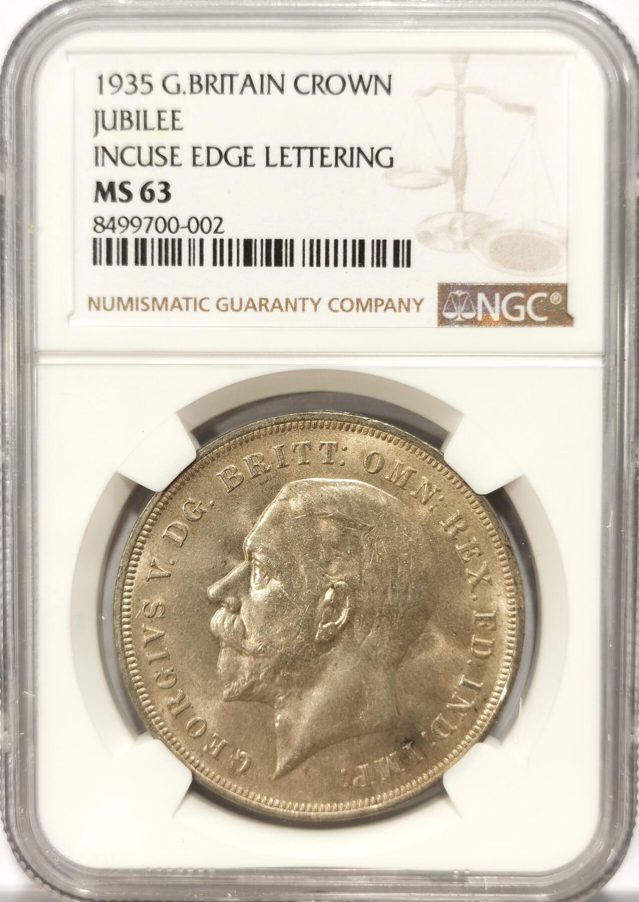 博洋堂“满目春色”三月精品专场暨第116期（全场包邮） NGC MS63 英国1935年乔治五世木马剑克朗银币，包浆醇厚，细节优秀，光度上佳。