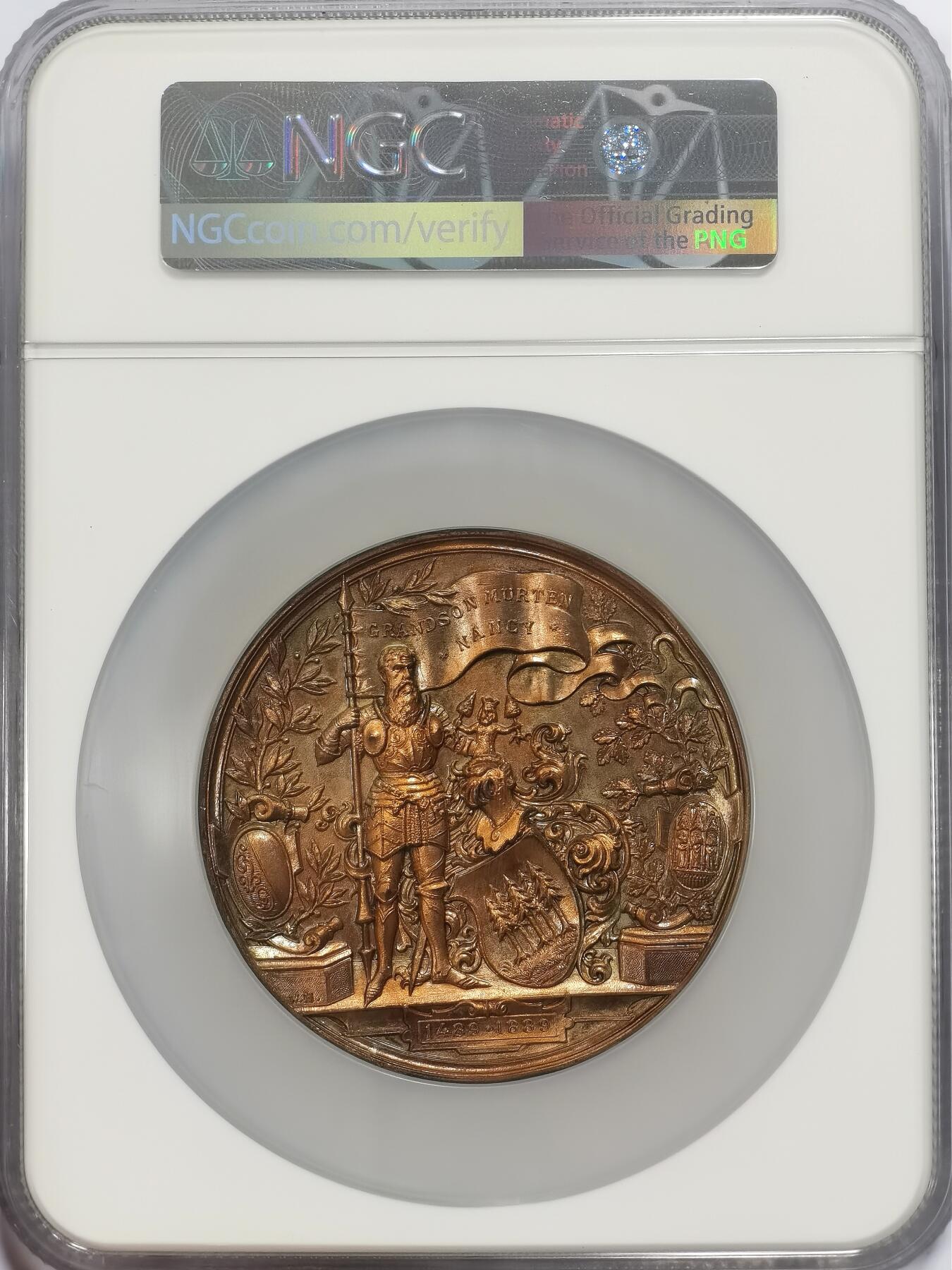 博洋堂“满目春色”三月精品专场暨第116期（全场包邮） NGC UNC 1889年瑞士联邦苏黎世纪念汉斯沃德曼逝世400周年铜章，带原盒