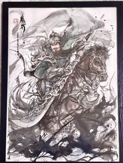 白泽拍卖卡牌手绘专场第15期（四时最好是三月，一去不回唯少年） - 2025 鹿柠手绘画 关公 已装裱 尺寸：36cm*52cm