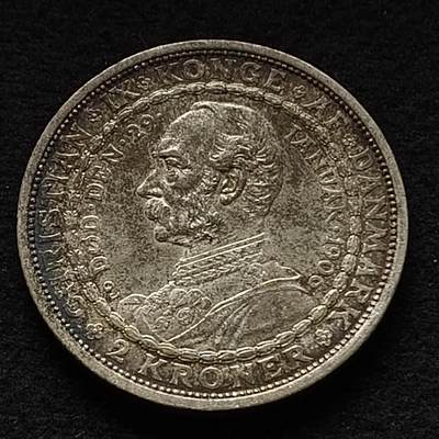 0起1加再包邮-纯粹捡漏拍-415散币银币场 - 丹麦1906年2克朗弗雷德里克九世登基纪念银币