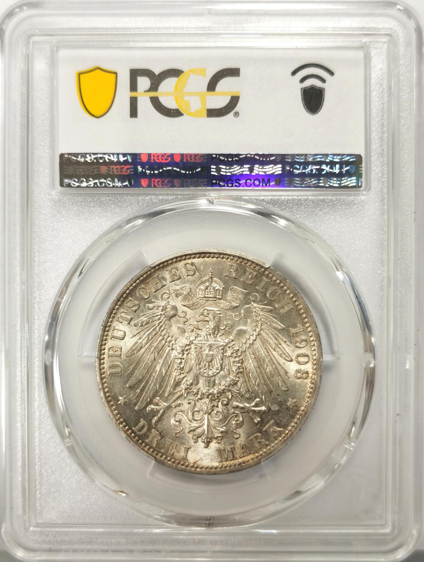 博洋堂“满目春色”三月精品专场暨第116期（全场包邮） PCGS MS64 德国巴登1908年弗里德里希大公流通3马克银币，少见的高分版。