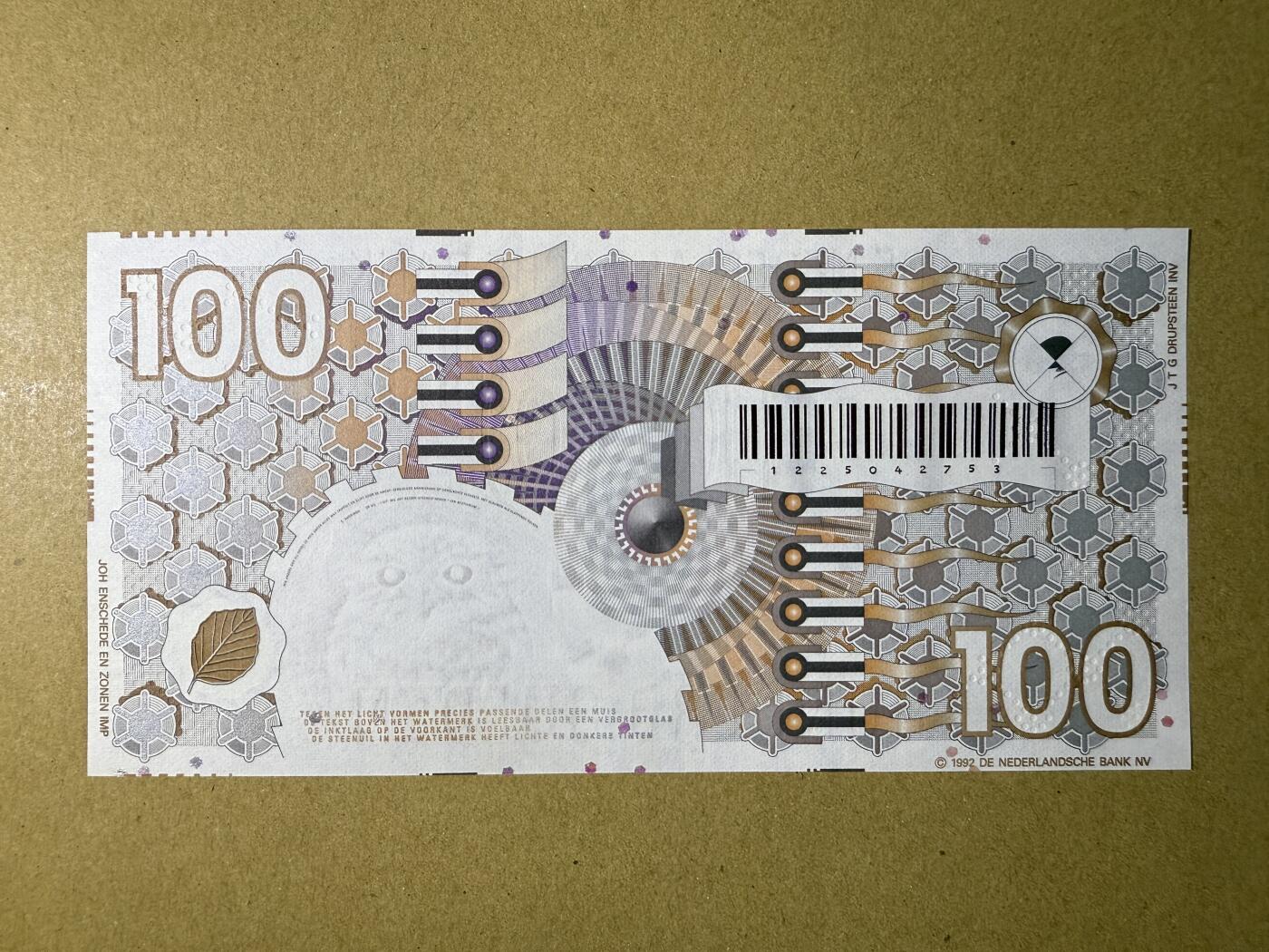《艾美收藏》第193期-周日外币精品百拍 荷兰100盾 UNC 1992年齿轮版