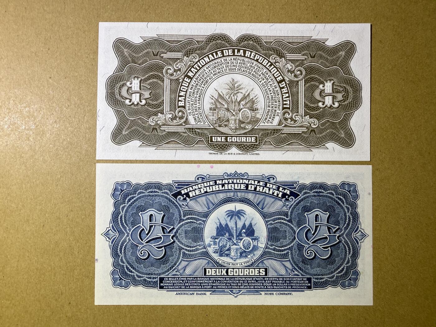 《艾美收藏》第193期-周日外币精品百拍 海地1、2古德2张 UNC 1919年老版本 无4