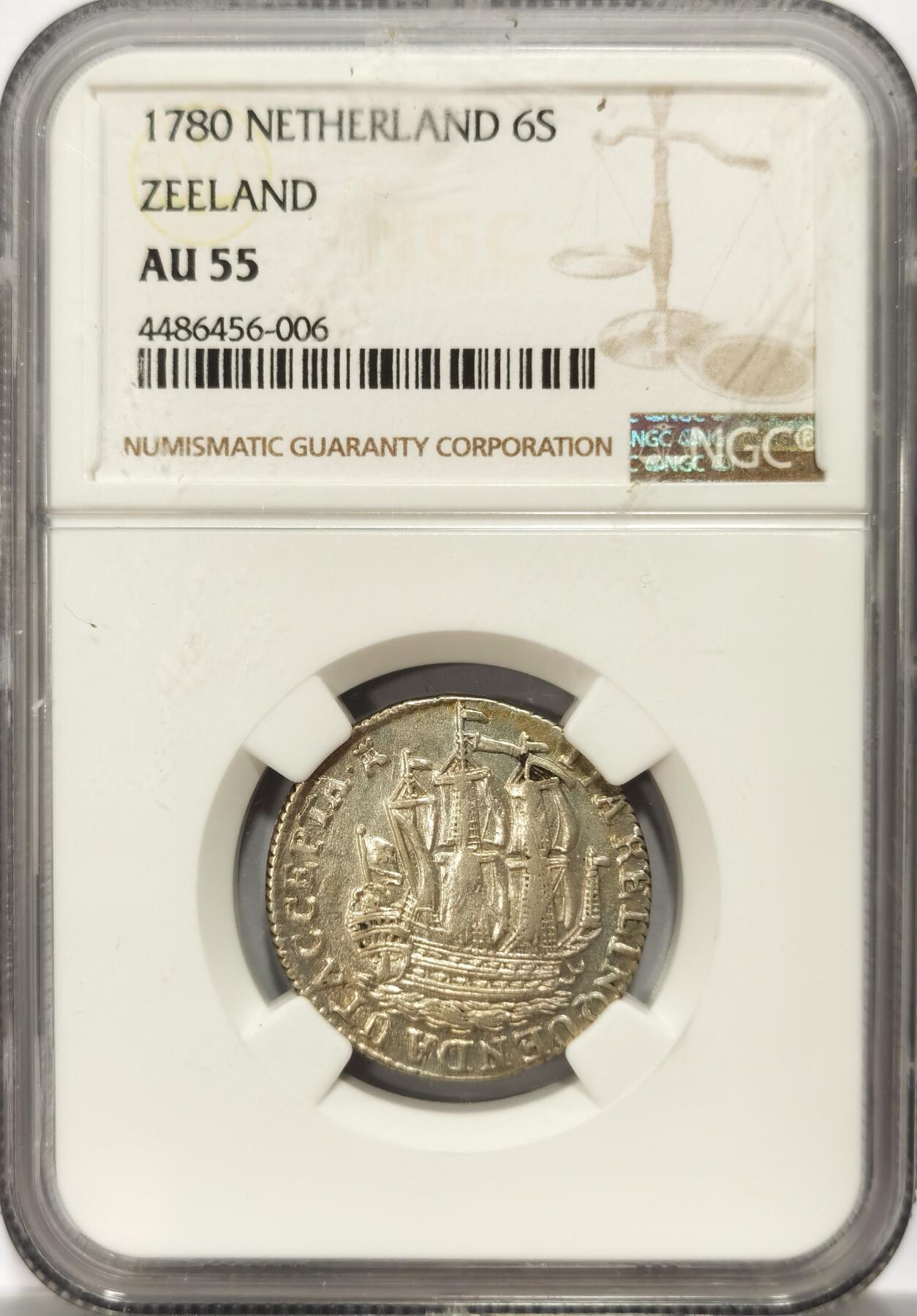 博洋堂“满目春色”三月精品专场暨第116期（全场包邮） NGC AU55 荷兰泽兰省1780年6S帆船银币