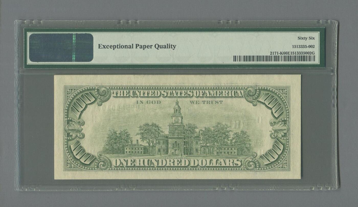 1985年美国100纸币pmg66e