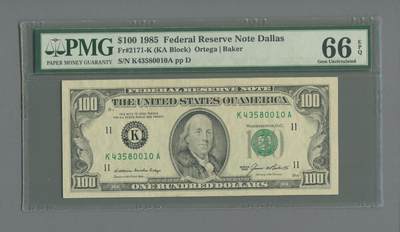 1985年美国100纸币pmg66e - 1985年美国100纸币pmg66e