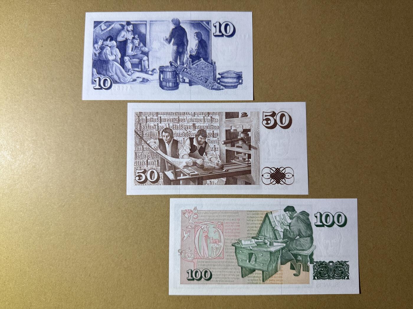 《艾美收藏》第193期-周日外币精品百拍 冰岛10、50、100克朗3张 UNC 1981年全程无4
