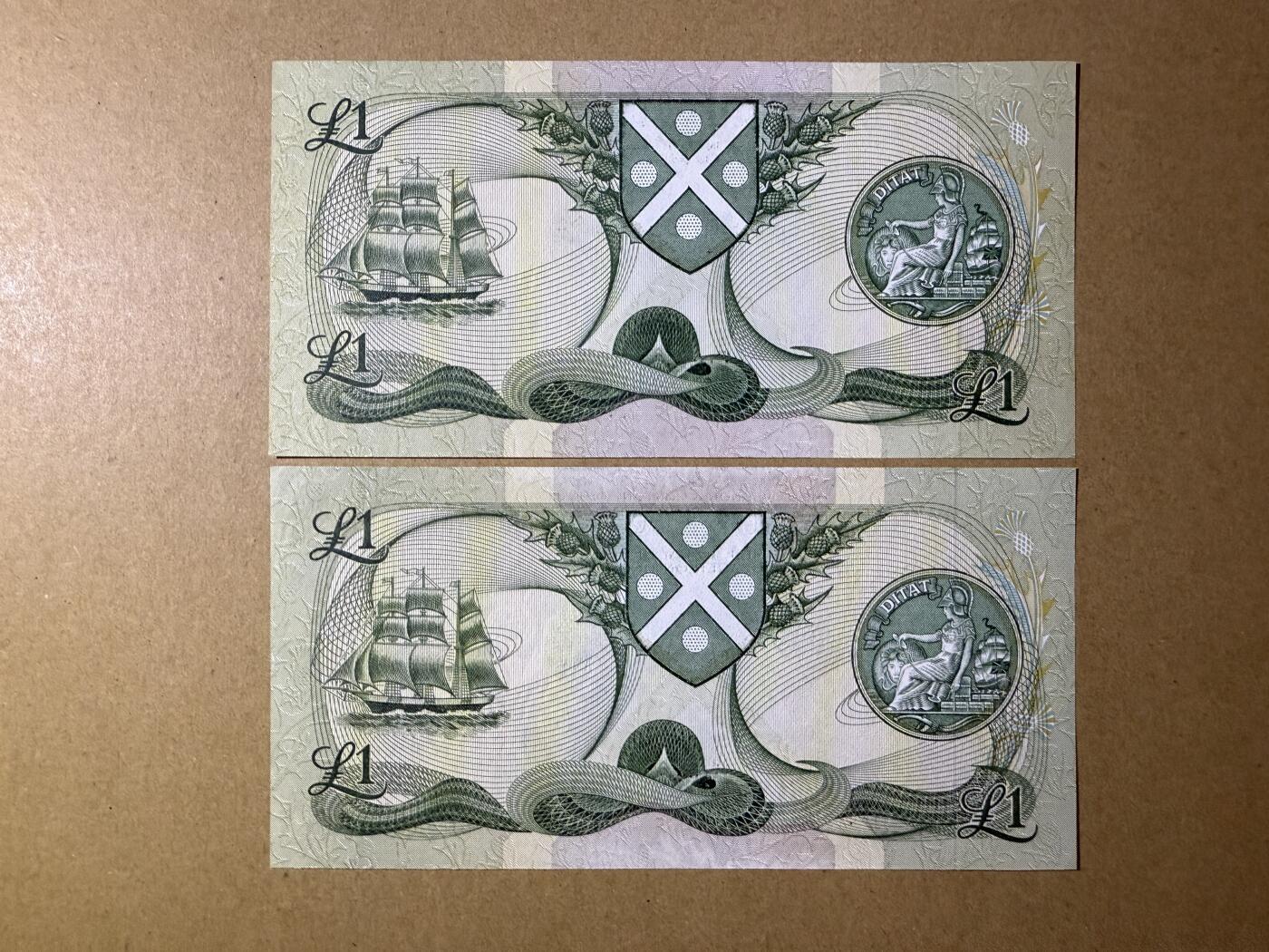 《艾美收藏》第193期-周日外币精品百拍 豹子号 苏格兰1镑2张 UNC 1988年 苏格兰银行 豹子号2张