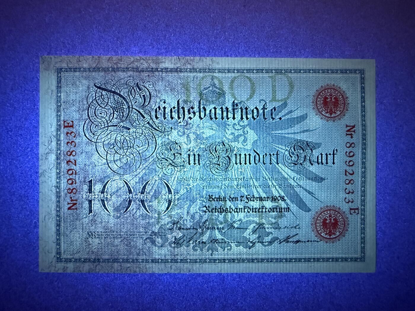 《艾美收藏》第193期-周日外币精品百拍 德国100马克 UNC 1908年 帝国银行 无47双尾