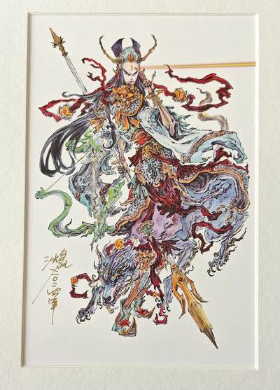 白泽拍卖卡牌手绘专场第15期（四时最好是三月，一去不回唯少年） - 2024 启读文化 手绘复制画 杨戬 018/500 沈鑫亲签 尺寸：21CM*30CM