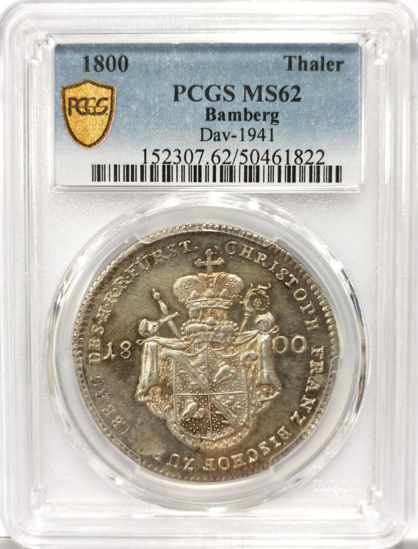 博洋堂“满目春色”三月精品专场暨第116期（全场包邮） PCGS MS62 1800年德国班贝格主教区景观泰勒大银币，亚军分数，PCGS官网封面币，五彩包浆状态极佳，珍稀的一年型品种，麦稀奇63分曾有35701元成交，此枚62分封面币再现，值得每一位藏家注目！