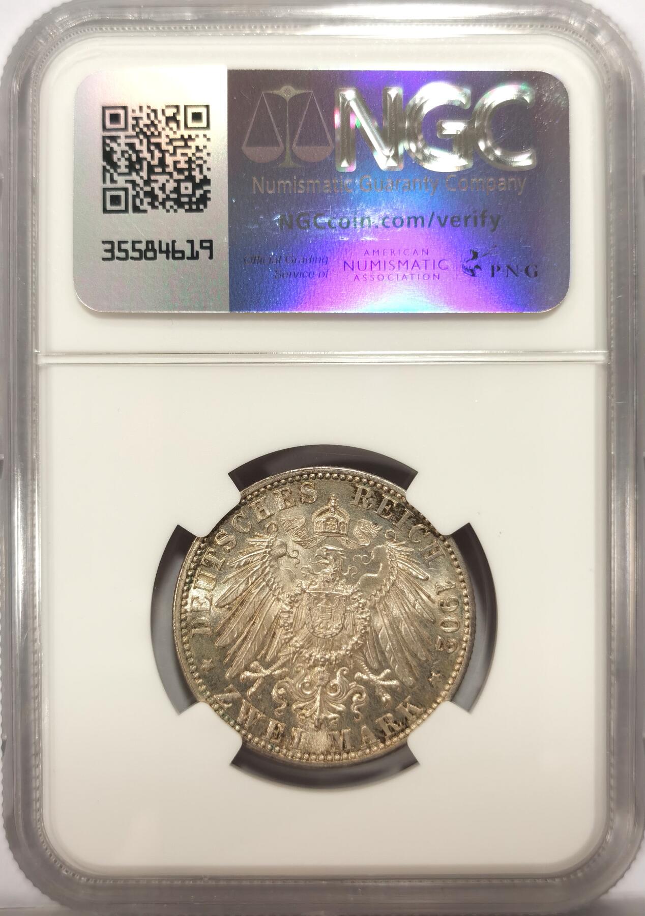 博洋堂“满目春色”三月精品专场暨第116期（全场包邮） NGC MS64 德国巴登1902年50周年2马克银币