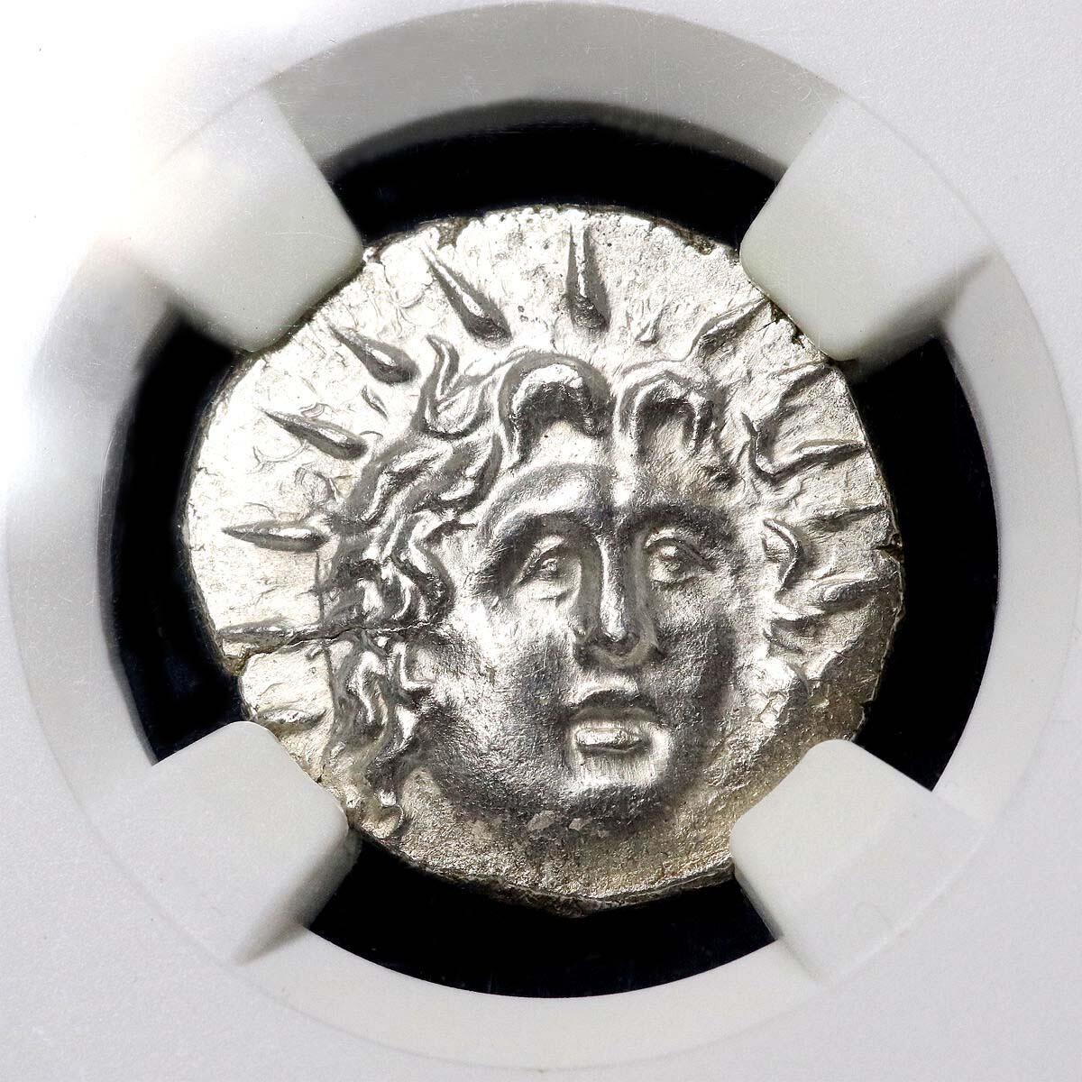 古希腊币罗德岛太阳神正面像和玫瑰图银币NGC评级MS未流通品古币b19-9