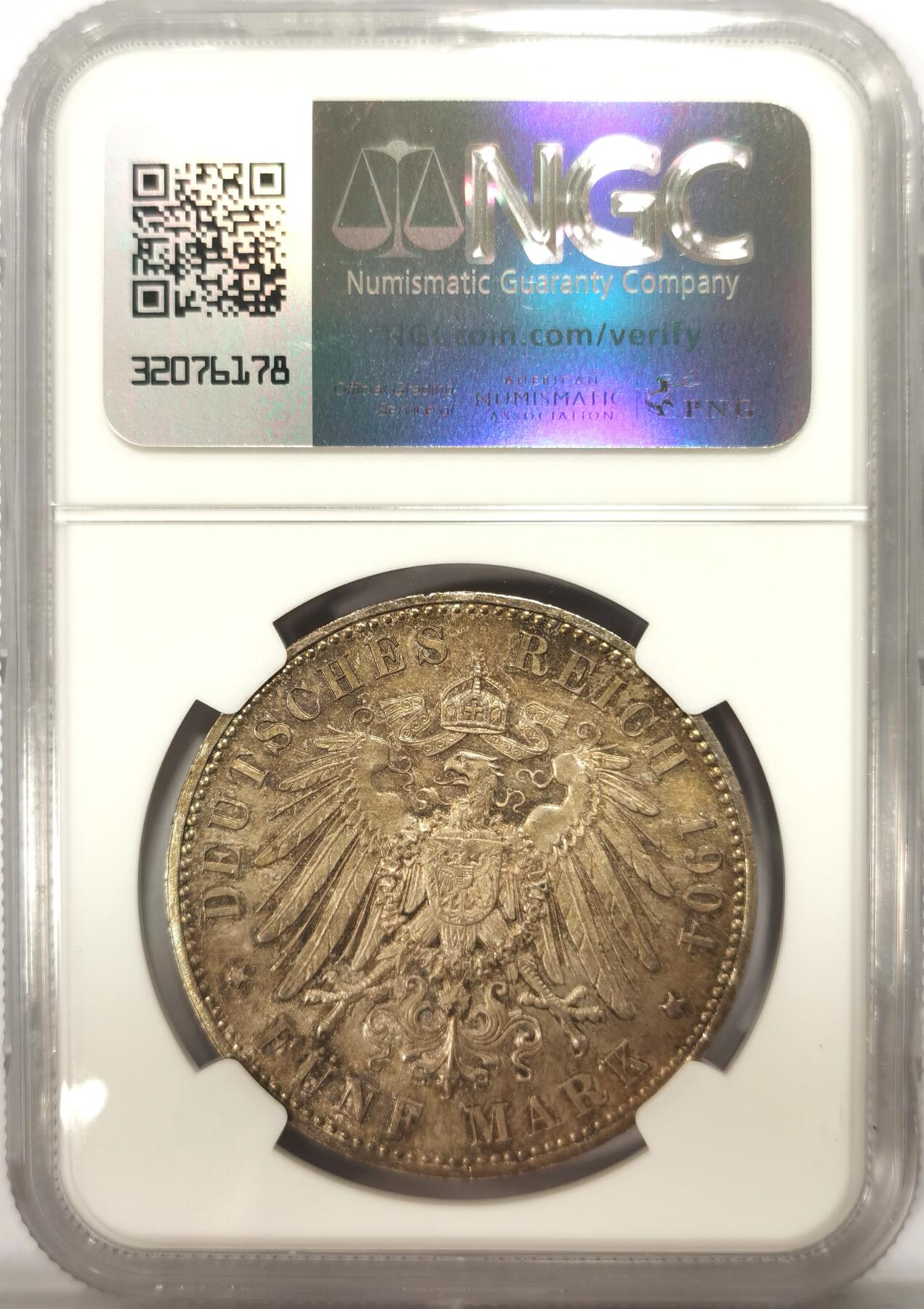 博洋堂“满目春色”三月精品专场暨第116期（全场包邮） NGC MS64 德国黑森-达姆施塔特1904年5马克大银币