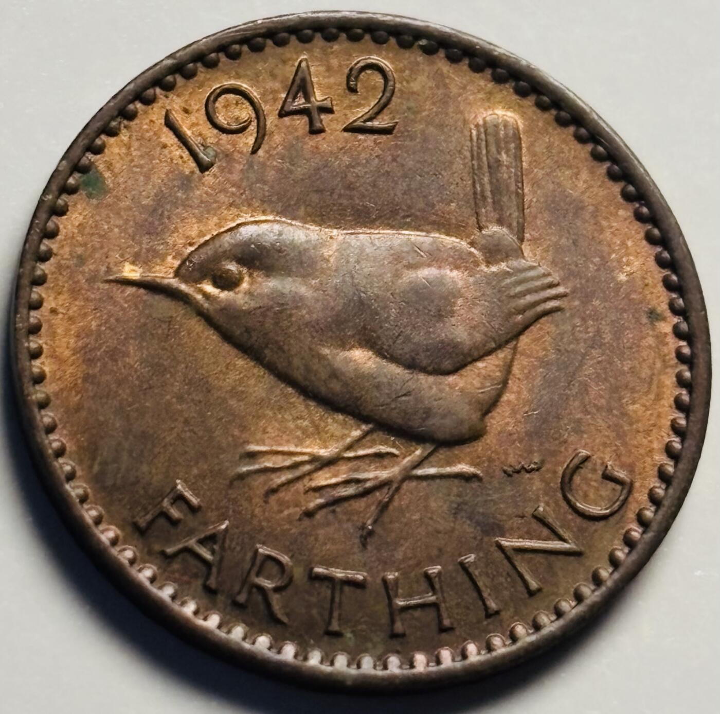 文馨钱币收藏第 233 场 铜光色美品 1942 年英国乔治六世版法新铜币