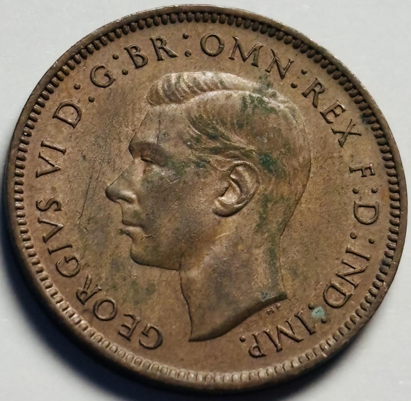 文馨钱币收藏第 233 场 美品 1944 年英国乔治六世版法新铜币