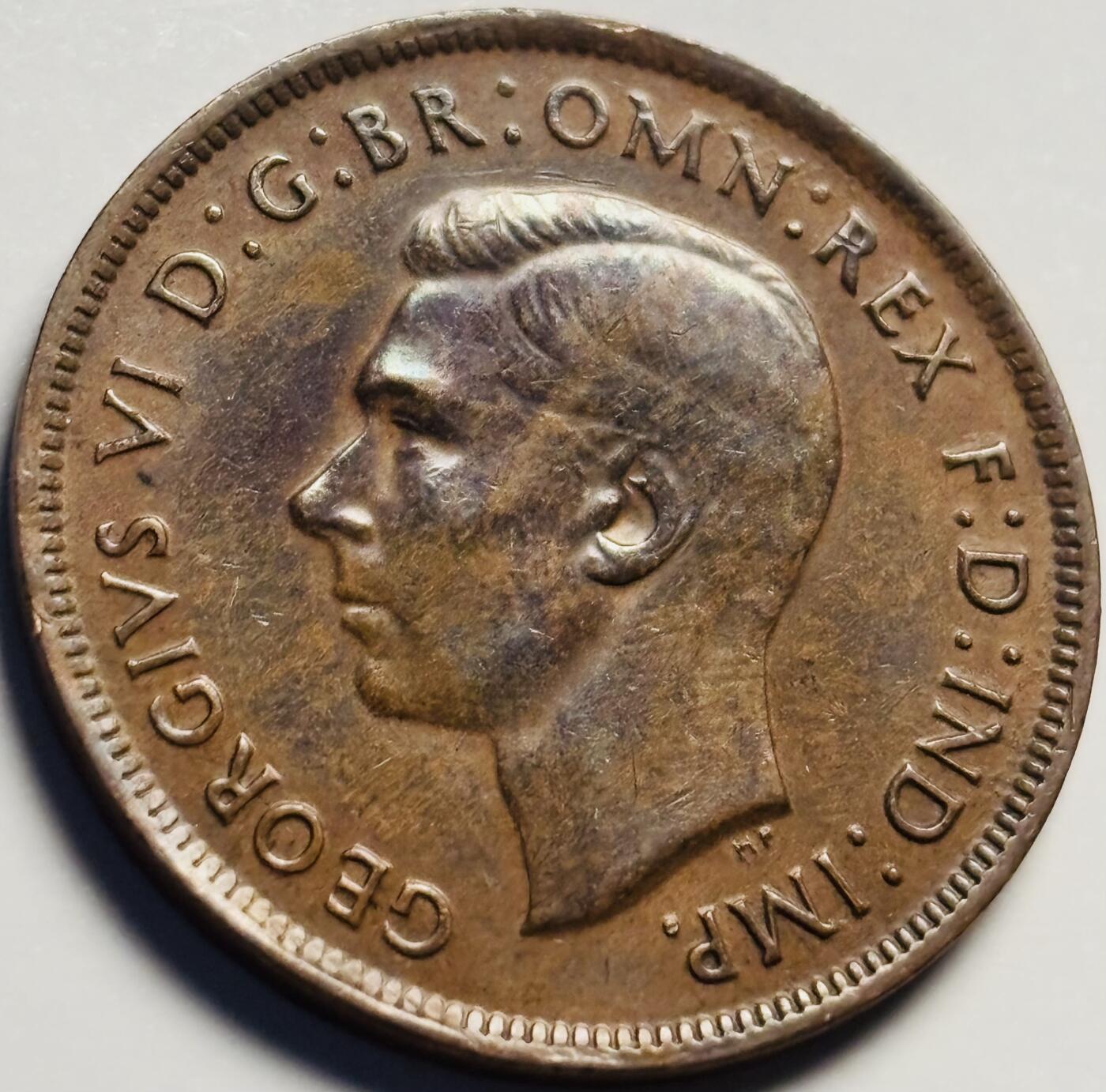 文馨钱币收藏第 233 场 1943 年英属澳大利亚乔治六世版袋鼠 1 便士大铜币