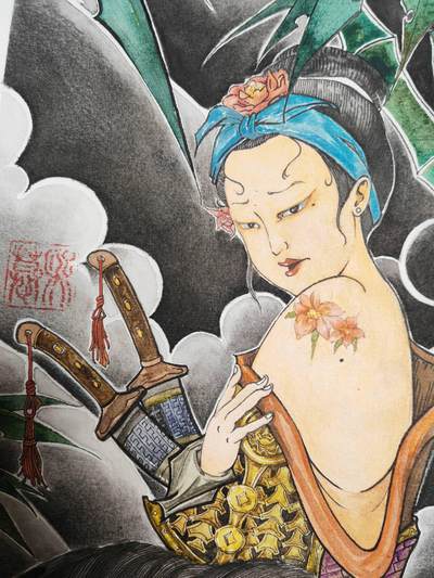 阳大大卡牌超级大甩拍第45期（周五晚上八点半截拍，持续收拍品，进群福利早知道） - 【原画】顶流画师【熙慕 】浮世绘水浒 扈三娘 长版 挂在墙上非常好看