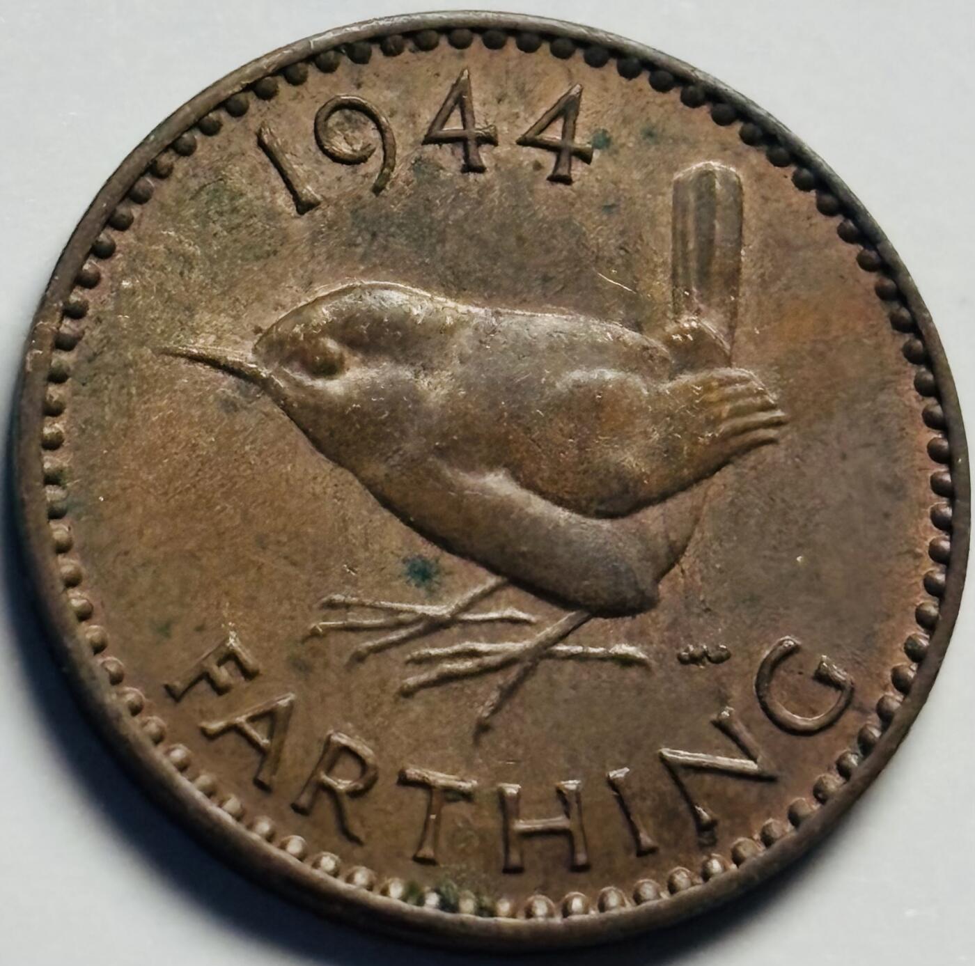 文馨钱币收藏第 233 场 美品 1944 年英国乔治六世版法新铜币